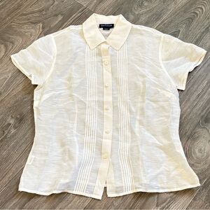VTG white Ann Taylor linen silk blend short sleeved collared top